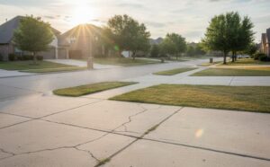 Weather-damaged North Texas driveways showing cracks and surface wear