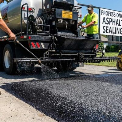 Chip sealing on residential driveway for asphalt protection and safety