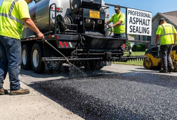 Chip sealing on residential driveway for asphalt protection and safety