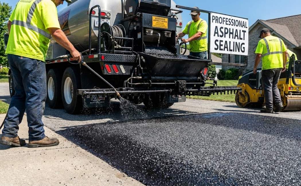 Chip sealing on residential driveway for asphalt protection and safety