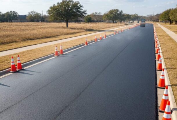 Proper asphalt curing process under ideal weather conditions in Texas